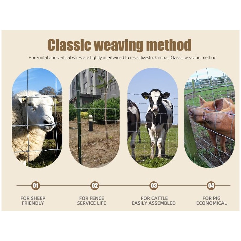 Livestock Fence, 4ft X 164ft Galvanized Wire Field Wire Fencing,