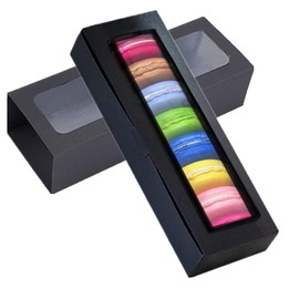 GUIFIER 30 Pack Kraft Macaron Boxes with Window, Small Macaron Containers for 5 to 7 Macarons, Bakery Packaging Box, Cookie Boxes, Pastry Boxes for Gift Giving Truffles Desserts Muffins Cupcake(Black)