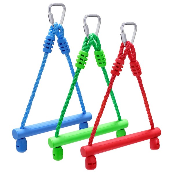 Rainbow Craft 3-Pack Kids Ninja Monkey Bars - Trapeze Swing Bars for Ninja Obstacle Course Attachments - 3pc of Blue, Red & Green Color
