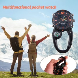 VOSO Carabiner Watch Luminous Clip on Quartz Watch Compass, Glow in The Dark Clip On Unisex Pocket Backpack Buckle Belt Watch for Doctors Chefs Outdoor Climbing