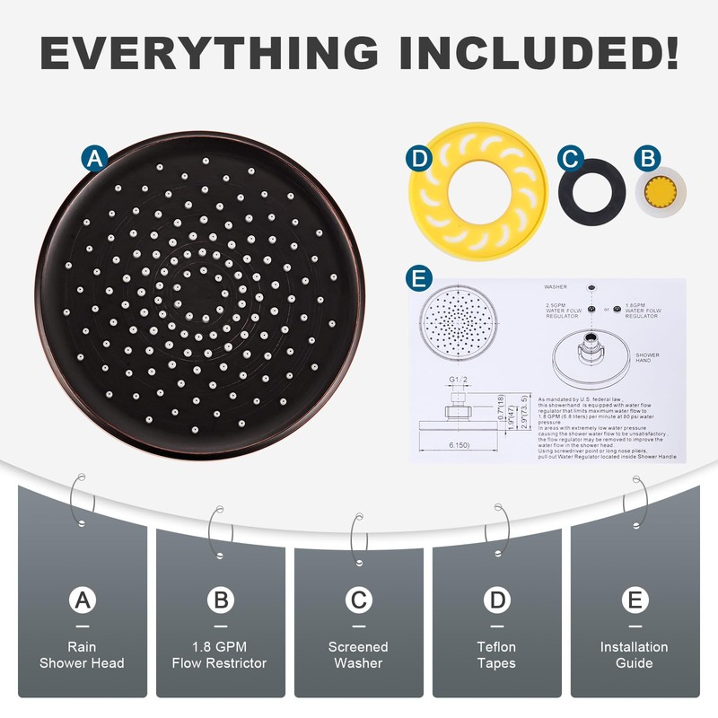 Shower Head High Pressure Rain, Luxury Bathroom Showerhead with Adjustable