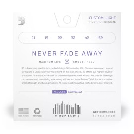 D'Addario XSAPB1152 XS Phosphor Bronze Acoustic guitar strings, Custom Lt, 11-52