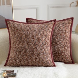 YAERTUN Pack of 2 Tie-dye Chenille Textured Cushion Covers Decorative Square Accent Throw Pillow case Cozy Soft Velvet Pillow Covers for Couch Sofa Bedroom Living Room 22x22 Inch 55x55cm Burgundy