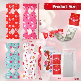 Vodolo 4PCS Valentine's Day Money Box for Cash Gift Pull,Funny Surprise Box Money Gift Box for Kids Adults,Candy Money Holders Exploding Money Roll Pull Pouch,Creative Ways to Give Money Gifts