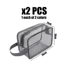 Pack of 2 Mesh Toiletry Bag, Shower Storage Bag, Portable Storage Bag, Large Capacity Storage Bag, Suitable for Gym, Travel, Camping, black, Modern