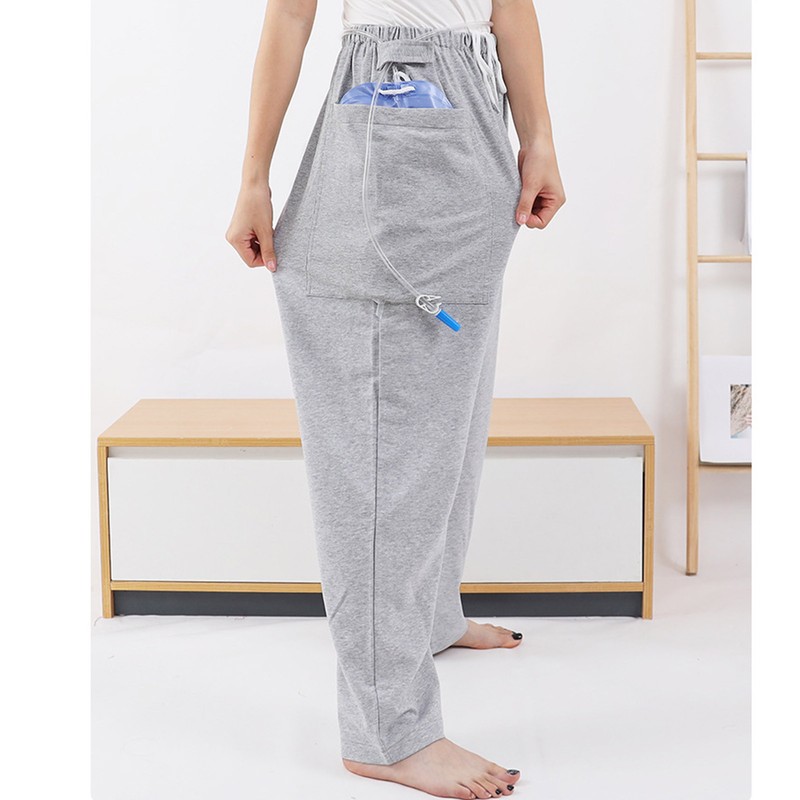 Catheter Leg Bag Pants 2 Outer Side Pockets Soft Cotton