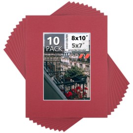 Mat Board Center, Pack of 10, 8x10 for 5x7 Color Mats - Bevel Cut, Acid Free, 4-ply Thickness, White Core - for Pictures, Photos, Framing, China Red