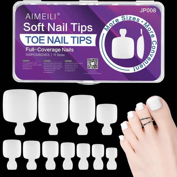 AIMEILI Pack of 550 Glue-On Toenails White Full Cover Toe