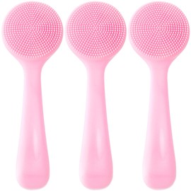 HINZIC 3pcs Silicone Manual Face Scrubber, Soft Face Scrubber Exfoliator, Waterproof Skin Friendly Face Cleansing Brush for Blackheads Whiteheads Makeup Residues Removal- Pink
