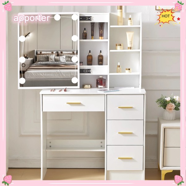 Yamissi Vanity Table Makeup Dressing Desk With Large Sliding Mirror