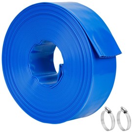 LINEX 3 IN x 100 FT Pool Backwash Hose - Heavy Duty Pool Pump Drain Hose Flat PVC Swimming Pools Hose for Sump Pump Discharge, Sand Filter Waste & Water Drainage, with Clamp (Blue)