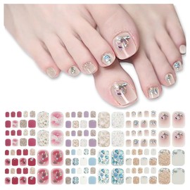 3D Nail Stickers for Feet 6 Pieces Nail Stickers Toenails Foot Feet 3D Nail Stickers Nail Design Nail Art Gel Nail Flower Cute Women Beginner (S)