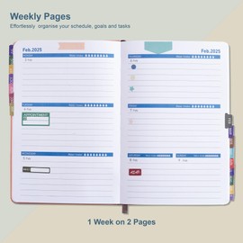 Diary 2024-2025 - 18 Month Mid Year Planner from Jul. 2024 to Dec.2025, A5 Week to View Weekly & Monthly Planner with Leather Cover, Pen Loop, Inner Pocket (Purple)