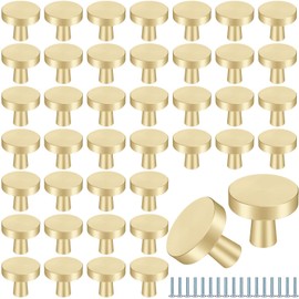 Therwen 50 Pcs Cabinet Knobs Brushed Brass Cabinet Knobs Round Drawer Pulls Closet Door Knobs Mushroom Dresser Knobs Modern Solid Hardware with Screws for Kitchen Cupboard Bedroom (Gold)