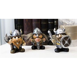 Ebros Gift Small Chibi Norse Viking Wild Berserkers Warriors with Axe Sword and Shield Statue Set of 3 Norselandic Hero Warlords Decorative Figurines
