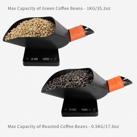 CAFEMASY Coffee Bean Scale Scoop - Coffee Bean Measure Scoop Shovel with Leather Band Flat Design with Funnel Handle Coffee Bean Filling Scoop