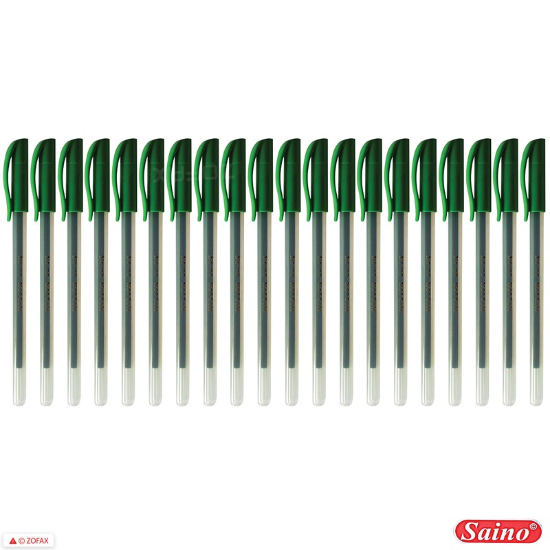 SAINO 20 x 0.7mm Fine Tip Softek GREEN Ballpoint Pens