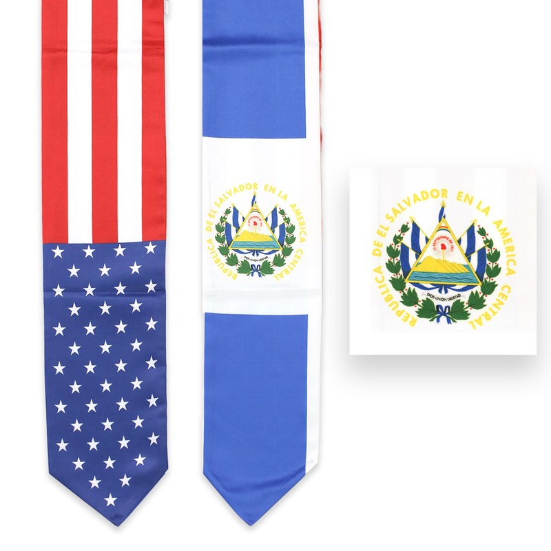 USA And El Salvador Flag Graduation Stole, Satin Embroidery Graduation