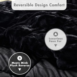 Madison Park Queen Comforter Set Reversible Faux Fur Elegance with Soft & Plush Mink-Like Reverse, Heavyweight 6D Overfilled Warm & Fluffy Comforter for Queen Size Bed, Gia, Full/Queen Black 3 Piece