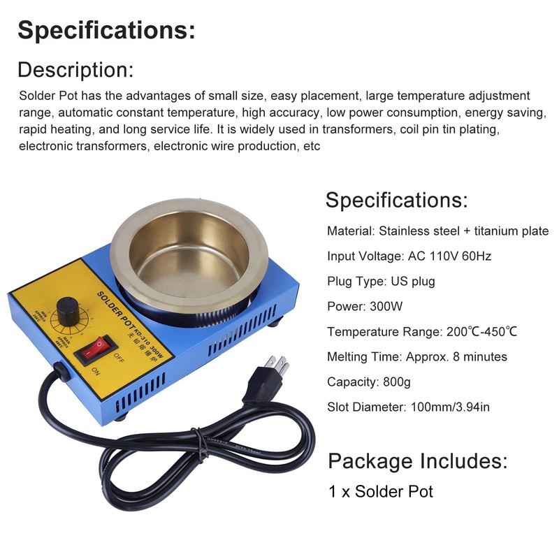 Solder Pot 300W 100mm Soldering Melting Pot Soldering Desoldering Bath
