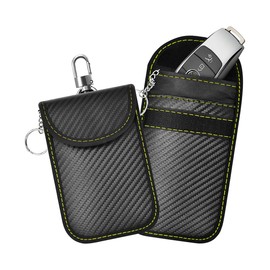 KHGUZ 2PCS Car Faraday Bags for Key Fob, Carbon Firber Vehicle RFID Signal Blocking Key Fob Protector, Anti-Theft Auto Key Signal Shielding Protective Pouch, Universal for SUV, Sedan, Truck (Green)