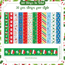 PLULON 360 Pcs Christmas Paper Chains Strips Festive Craft Paper Decorations 12 Styles Paper Chains for Home Christmas Party or Classroom Decorations