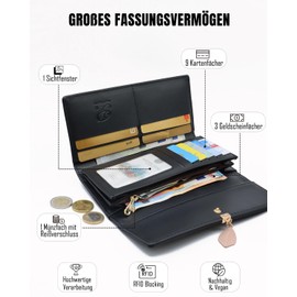 Alster Herz * Large Women's Wallet with RFID Protection - Elegant Wallet Made of Soft Vegan Leather, Elegant Wallet with 9 Card Slots, Zip & Coin Pocket, black, Elegant