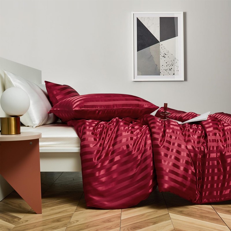 YASMENG Satin Duvet Cover 140 x 200 cm Red Stripe