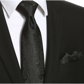 KissTies 63'' XL Extra Long Tie Set Black Paisley Necktie + Hanky + Gift Box