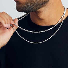 FOCALOOK Silver Rope Chain Necklace for Men 26inch 3mm Stainless Steel Twisted Rope Chain Mens Necklace for Father