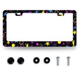 Psychedelic Stars License Plate Frame Colorful Galaxy License Plate Holder Stainless Steel Front and Rear Car Tags Auto Parts Funny License Plate Decoration with Screws for Men Women 12.2"x 6.2"