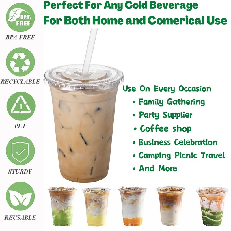 Artsotroly 16 oz Clear Plastic Cups with Lids and Straws,