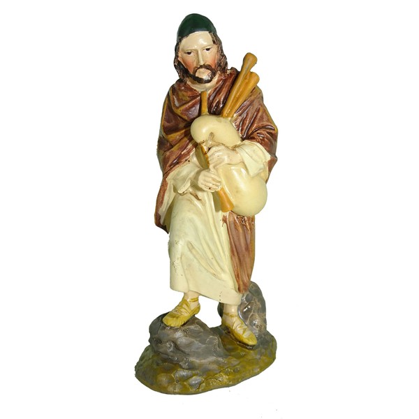 Ferrari & Arrighetti Nativity Scene Figurine: Shepherd Playing Bagpipe - Martino Landi Collection - 10cm / 3.94in Line