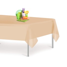 Ivory 12 Pack Premium Disposable Plastic Tablecloth 54 Inch. x 108 Inch. Rectangle Table Cover By Grandipity