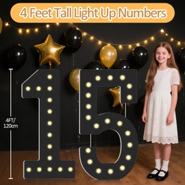 LOBOOM Marquee Numbers Black,15th-Birthday Decorations,Large 4FT Light Up Number 15 Birthday Decoration for Boy Girl Fifteen Year Old Birthday Decor Party Weddings Anniversary Cardboard Big Mosaic