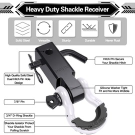 AUTOBOTS Shackle Hitch Receiver 2", 45,000 Lbs Break Strength Heavy Duty Receiver with 5/8" Screw Pin, 3/4" D Ring Shackles, Towing Accessories for Vehicle Recovery Off-Road, White&Black