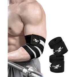kcross Elbow Wraps for Weightlifting, 47" Strengthening support Elbow Sleeve Weightlifting (1 Pair) for Powerlifting, Bench Press, Gym Workout (Black White)
