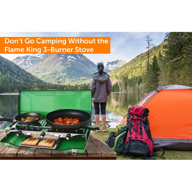 Flame King YSNBBQ-136M 3-Burner Portable Camping Stove Grill w/Toast Tray,