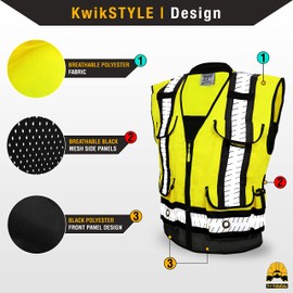 KwikSafety - Charlotte, NC - GODFATHER SPECIALIST Safety Vest [CUSHION COLLAR + 10 DELUXE POCKETS] Class 2 ANSI OSHA Hi Visibility Reflective Mesh Construction Surveyor/Black, Yellow Medium