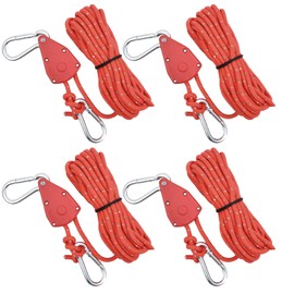 Pack of 4 Guy Ropes Camping 6 mm, Guy Line Reflective 5 m, Tent Rope Ratchet, Tent Cord with Tensioner, Adjustable, Ratchet Hanger for Tent, Awning, Hiking, Plant Lamp (Red, 5 m)