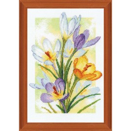 RIOLIS - Spring Glow. Crocuses 2190, Cross Stitch Kits 8¼"x11¾, Cross Stitch Kits for Adults, Counted Cross Stitch Kits, Embroidery Kit for Beginners & Advanced, Floral Crossstitching Kits