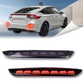 BINQIGOO Smoked Housing Full LED Rear Reflector Fog Lamps for Honda Civic Hatchback 11th 2022-2024 Function as Sequential Turn Signal Lights, Daytime Running Light, Brake Light Kit (Smoked Style)