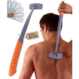 BRO SHAVER 3.0 - Afeitadora de doble hoja para hombre (bricolaje) +6 cuchillas para cortar el pelo de espalda y cuerpo Afeitado en húmedo o seco. Utiliza cuchillas de afeitar de doble filo. Mango