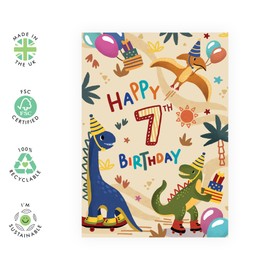 Central 23 Cute 7th Birthday Card For Kids - Dinosaur Birthday Card For Boys 7 Year Old - Happy Seventh Birthday - Age Seven - Gifts For Son Grandson Brother - Comes With Stickers