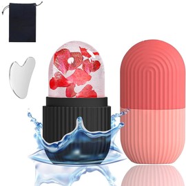 2Pcs Rodillo de Hielo para la Cara,Set de Rodillo de Silicona y Raspador de Acero Inoxidable, Agarre Antideslizante Rodillos de Hielo para Cara,para Masaje Facial de Ilumina la Piel.
