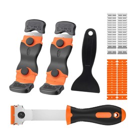 Razor Blade Scraper Tool Set, 4 Pack Paint Scrapers with 30 Plastic & 30 Metal Blades, Safe Non-Scratch Glass Scraper for Stickers & Paint