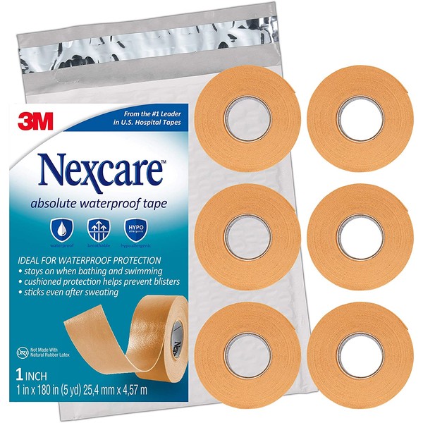 Nexcare Absolute Waterproof First Aid Tape, Tears Easily, 6 Rolls
