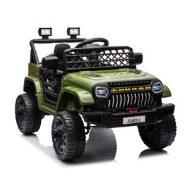 GarveeLife 12V Kids Ride On Truck Electric Vehicle Battery Powered Car Toddles Ride On Toy for Boys Girls with Remote Control, 4-Wheel Suspension, Battery Display, LED Lights, Music, Army Green