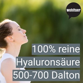Wohltuer Premium Hyaluron Pulver 10g - Reine Hyaluronsäure Pulver hochdosiert, Hyaluron niedermolekular, pur & vegan - Für Hyaluron Kosmetik Serum, Gesichtscreme & Nahrungsergänzung