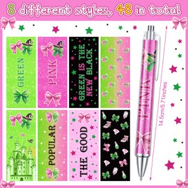 Kosiz 48 Pcs Witch Pens Princess and Witch Ballpoint Pens Bulk Glitter Pink and Green Party Favors Gifts Bulk for Friends Girls Women Office School Birthday Party Supplies Decorations